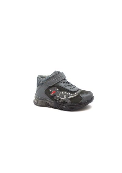 1 - BULL BOY DNAL3391 grigio roccia scarpe bambino sneakers mid luci strappo lacci elastici pelle T-REX