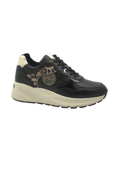 1 - NERO GIARDINI 08330 nero scarpe donna sneakers pelle lacci platform