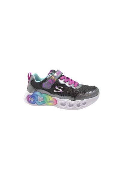 1 - SKECHERS 303752L S LIGHTS black turquoise nero scarpe bambina luci sneakers strappo laccio elastico