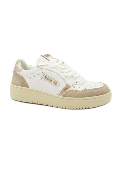 1 - BACK 70 8001-870  bianco oro scarpe donna pelle sneakers lacci