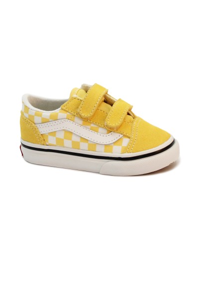 1 - VANS OLD SKOOL V RCP1T1 color theory checkerboard giallo bianco bambino sneakers strappi scacchi