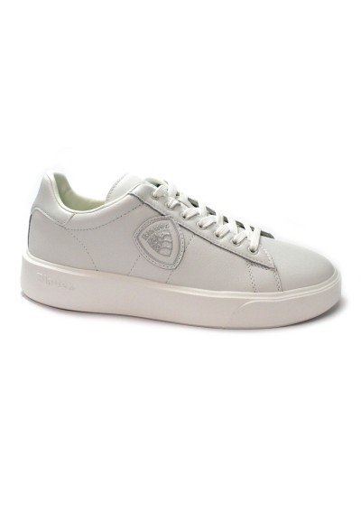 1 - BLAUER BUCK01 white bianco scarpe uomo sneakers pelle lacci