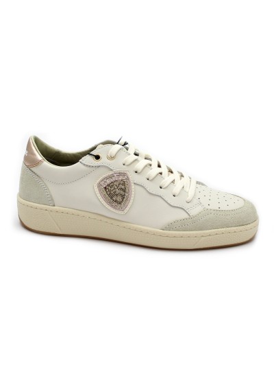1 - BLAUER OLYMPIA11 white nude bianco scarpe donna sneakers pelle lacci logo glitter