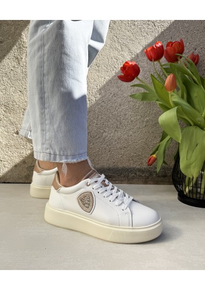2 - BLAUER VENUS01 white nude bianco scarpe donna sneakers pelle lacci