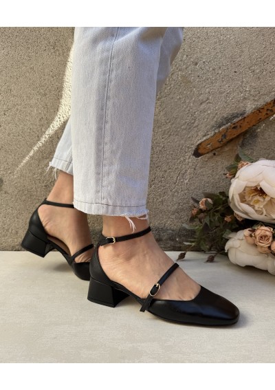 2 - CAFè NOIR FD4005 nero ballerina donna punta quadrata pelle tacco cinturini