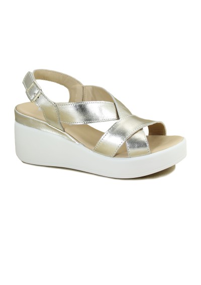 1 - MELLUSO WALK 19217Z platino scarpe donna sandalo zeppa cinturino pelle