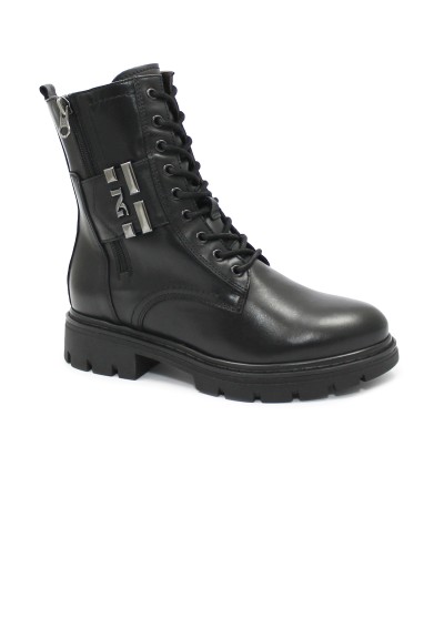 1 - NERO GIARDINI 11862 nero stivaletti donna anfibio lacci zip pelle scarponcino