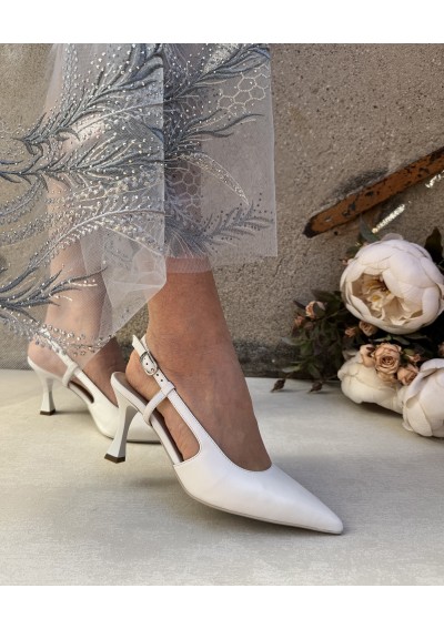 2 - NERO GIARDINI 09331 bianco scarpe donna sposa decolletè tacco sling back cinturino punta