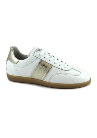 1 - NERO GIARDINI 12851 bianco oro scarpe donna sneakers lacci pelle