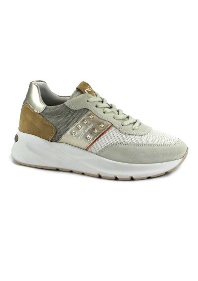 1 - NERO GIARDINI 12863 beige scarpe donna sportive sneakers lacci zeppa pelle