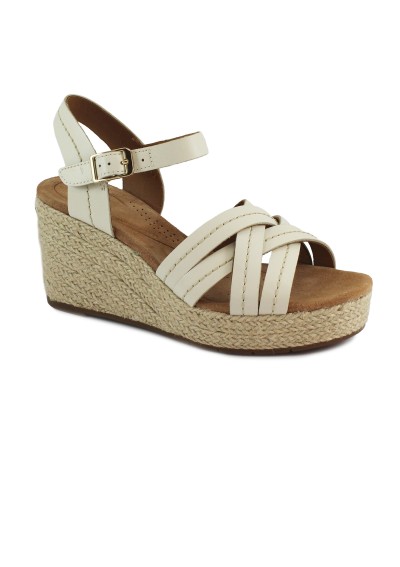 1 - CLARKS SABINA STRAP cream crema bianco scarpe donna sandali pelle zeppa corda