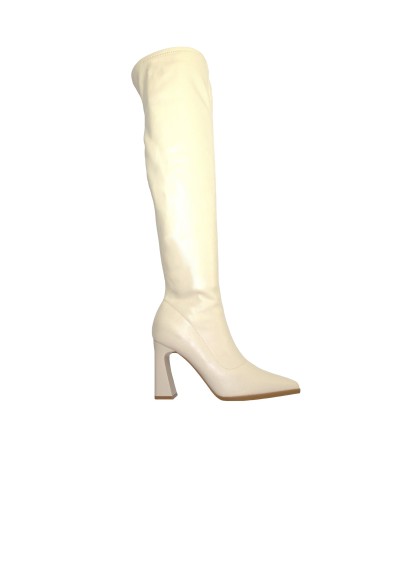1 - KEYS 8611 panna bianco stivali donna  tacco punta zip morbido sopra al ginocchio