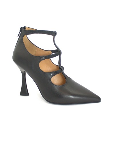 1 - CAFè NOIR NA4160 nero scarpe donna decolletè punta tacco elastici zip tallone pelle