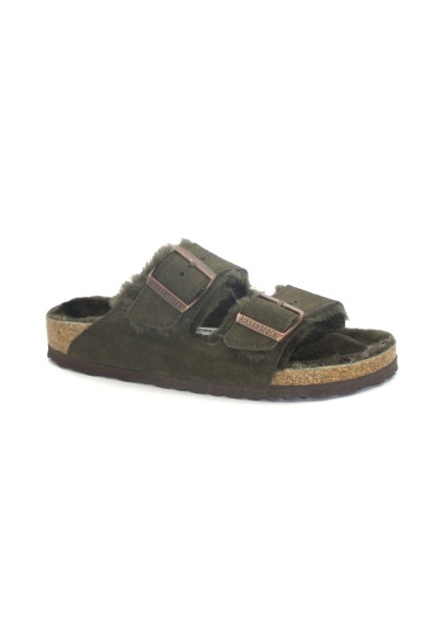 1 - BIRKENSTOCK ARIZONA SHEARLING 1020528 mocca ciabatta vera lana donna fibbie