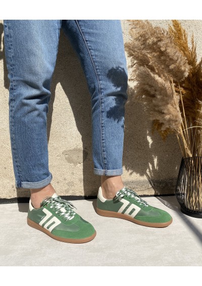 2 - BACK 70 108002 BOSTON green verde scarpe uomo sneakers lacci suede