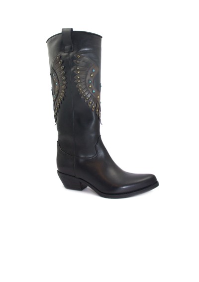 1 - LATIKA 3004 nero scarpe donna stivale texano punta tacco pelle borchie