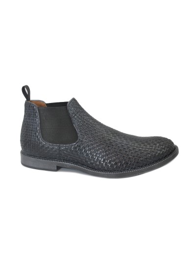 1 - CAFè NOIR RM1130 navy blu scarpe uomo tronchetto beatles elastici pelle intrecciato