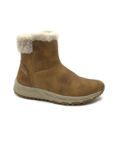 1 - SKECHERS 167413 ESCAPE PLAN chestnut marrone scarpe donna scarponcino stivaletto pelle pelo zip