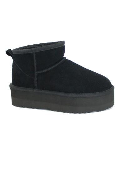 1 - FUNNY DUCK WD500 black nero scarpe stivaletti donna mini platform camoscio pelo