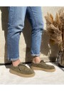 2 - CLARKS POLDEN MOC olive verde scarpe uomo mocassino lacci camoscio