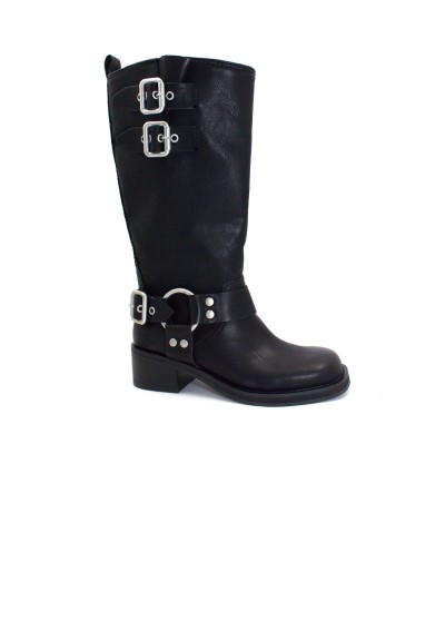 1 - STEVE MADDEN EASTERN black nero stivale donna tubolare fibbie senza zip