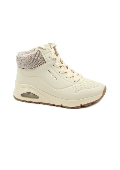 1 - SKECHERS 310566L DARLING DAZE natural bianco scarpe bambina mid scarponcino lacci zip lana