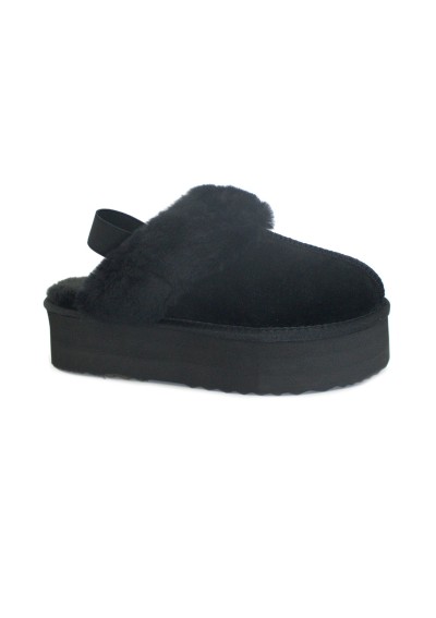 1 - FUNNY DUCK WD2001 black nero ciabatte scarpe donna sabot camoscio pelo elastico platform