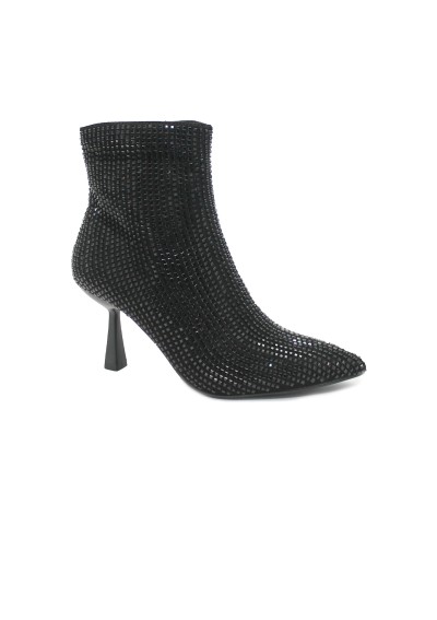 1 - KEYS 8770 black nero tessuto strass scarpe donna stivaletto mid tacco 6,5