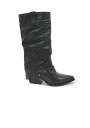 1 - DIVINE FOLLIE AIS73 stivale donna nero pelle risvolto tacco borchiette