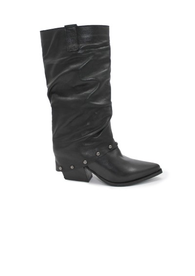 1 - DIVINE FOLLIE AIS73 stivale donna nero pelle risvolto tacco borchiette