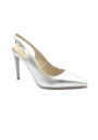 1 - NERO GIARDINI E307041DE laminato argento scarpe donna decolletè tacco sling back cinturino punta