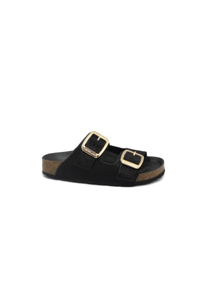 1 - GRUNLAND ENNY CB0784 nero ciabatte donna anatomiche re-soft pelle cavallino fibbie birk