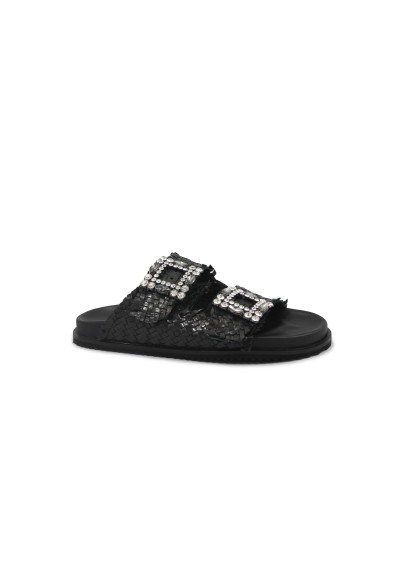 1 - KEYS 10930 nero ciabatta sandalo donna  intreccio strass