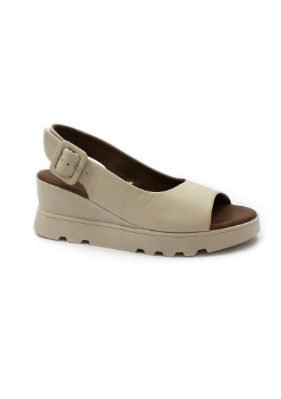 1 - BUENO SHOES WY8600 panna crema scarpe donna sandalo fibbia pelle zeppa