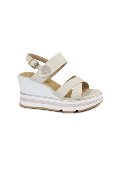 1 - KEYS 11021  beige scarpe donna sandalo zeppa  incrocio cinturino e strappo