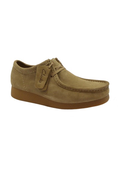1 - CLARKS WALLABEE EVO dark sand suede sabbia scarpe uomo mocassino polacchino pelle