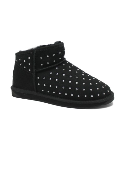 1 - EMU AUSTRALIA YILPI W12923 black noir nero scarpe donna stivaletti camoscio montone pelo borchie