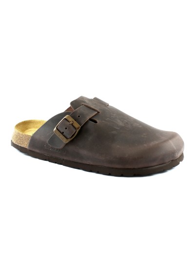 1 - GRUNLAND BOBO CB2224  mogano ciabatte uomo pelle plantare soft fibbia punta chiusa