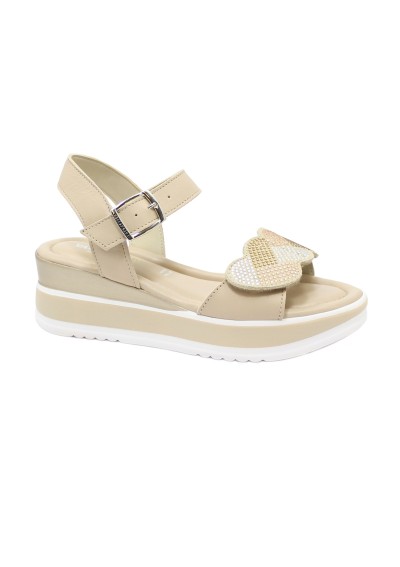 1 - VALLEVERDE 32111 beige sandali donna zeppa fibbia + strappo pelle