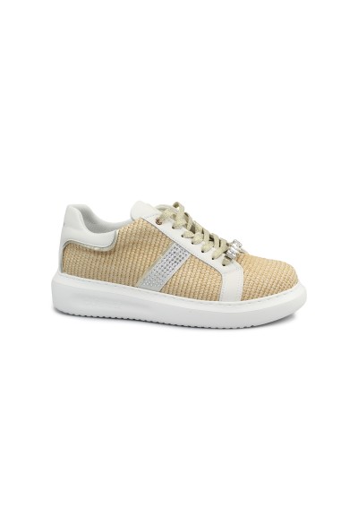 1 - CAFè NOIR DE9010 beige  scarpe donna sneakers lacci pelle rafia