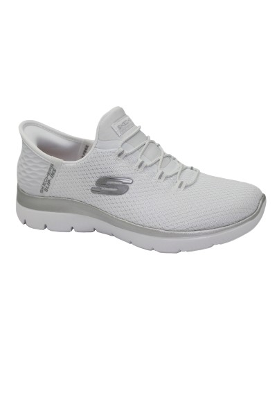 1 - SKECHERS 150123 SKECHERS SLIP-INS white silver bianco scarpe donna lacci memory foam VEGAN