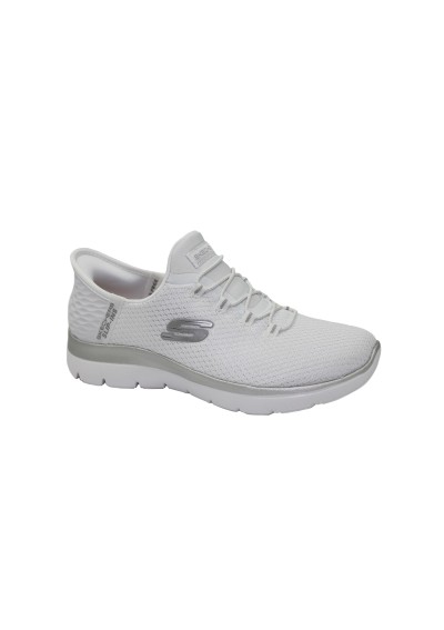2 - SKECHERS 150123 SKECHERS SLIP-INS white silver bianco scarpe donna lacci memory foam VEGAN