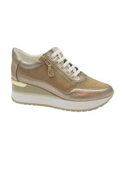 1 - CINZIA SOFT IV2521 taupe rose scarpe donna sportive zeppetta lacci zip