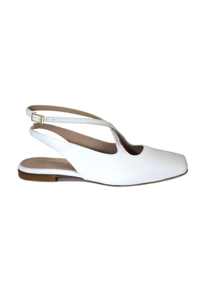 1 - DIVINE FOLLIE ELENA2 bianco scarpa donna ballerina tallone aperto pelle
