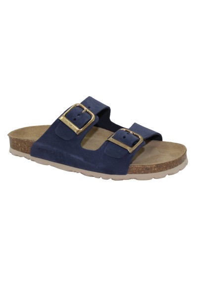 1 - GRUNLAND SARA CB2631 blu ciabatte donna anatomiche pelle fibbie birk re-soft