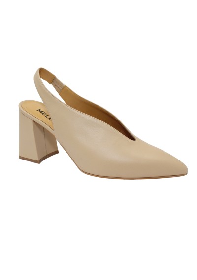 1 - MELLUSO D174 nude cipria scarpe donna decolletè punta tacco tallone aperto pelle