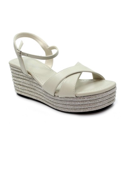 1 - CAFè NOIR HB4026 bianco panna donna sandalo zeppa strass