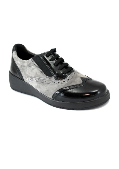 1 - GRUNLAND NETA SC2864 nero fango scarpe donna elastici vernice e camoscio