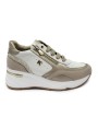 1 - KEYS 10591 beige avorio bianco scarpe sneakers donna lacci zeppa zip