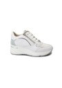 1 - KEYS 10592 white silver bianco argento scarpe sneakers donna lacci zeppa zip